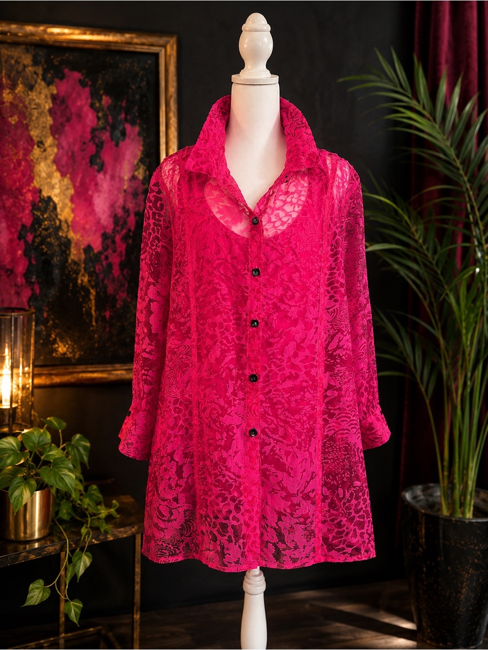 ALI MILES Fuchsia Pink Tunic Blouse & Tank Set Size Medium
